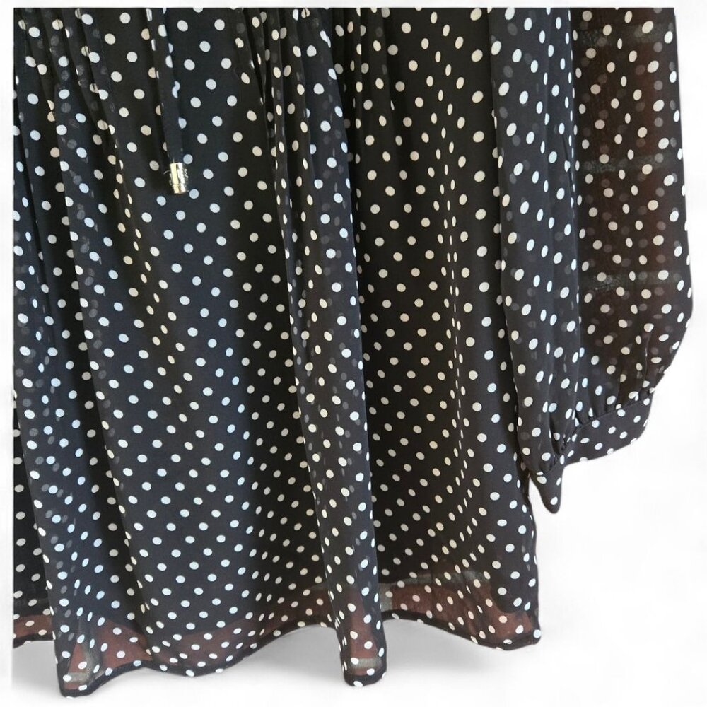 Tommy Hilfiger Black & White Polka Dot Blouse Pintuck Front & Tie Neck Small - Picture 7 of 7